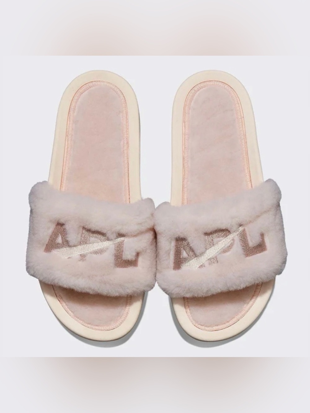 NIB Women’s APL Shearling Slided Sandals crème rose dust